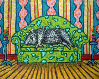 pig Art PRINT poster gift JSCHMETZ modern folk reclining nude image 2
