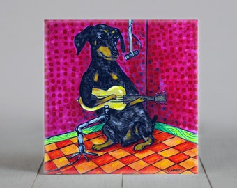 Doberman Pinscher dog coaster guitar lover gift birthday gift - multiple sizes - dog owner gift tile