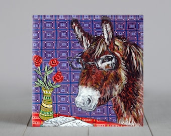 Donkey Reading Animal Art Tile | Gift for Animal Lovers | Home Decor