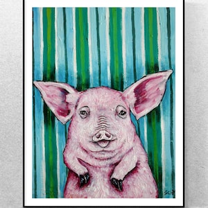 Pink Pig cute art canvas wall art print ready to hang by schmetzpetz