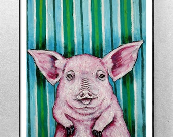 Pink Pig cute art canvas wall art print ready to hang by schmetzpetz