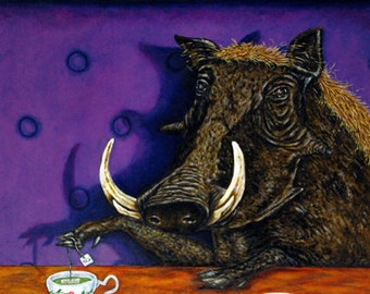 Wart Hog prints at the Diner Animal Art Print - stretched canvas or paper print