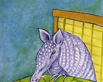 armadillo art - coffee decor - streched canvas or paper print - birthday gift - modern