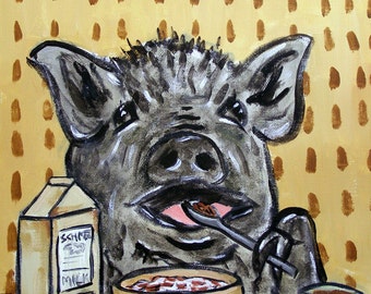 Pot Belly Pig Eating Cereal Art Print  JSCHMETZ modern abstract folk pop art gift