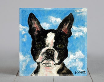 boston terrier with clouds dog art tile coaster gift - multiple sizes available