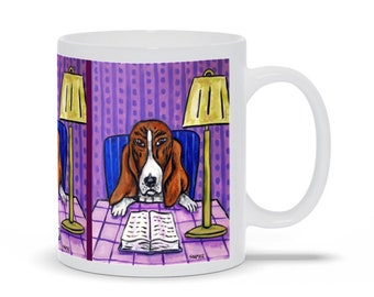 Basset Hound Mug - Teacher Librarian Gift - Ceramic Coffee Mugs