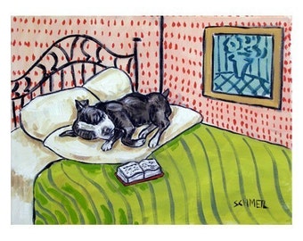 Boston Terrier Sleeping Dog Art Print 13x19 JSCHMETZ abstract folk art pop art MODERN bedroom