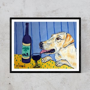 Impresión de lienzo de arte de perro labrador retriever de laboratorio amarillo - listo para colgar decoración de vino por schmetzpetz