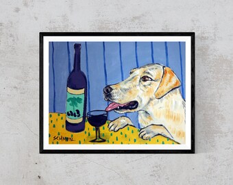 Yellow lab labrador retriever dog art canvas print - ready to hang wine decor by schmetzpetz