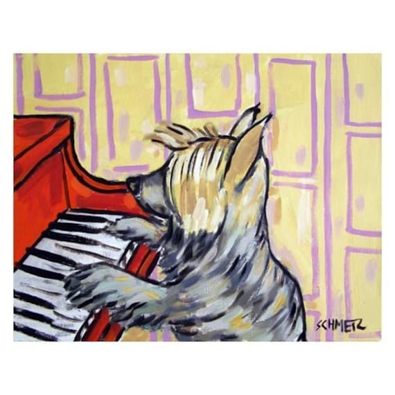 Silky Terrier Playing Piano Dog Art Print | Etsy