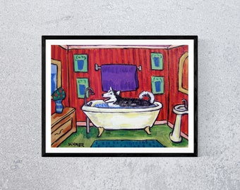Malamute bathroom canvas dog art print gift - ready to hang by artist jay schmetz