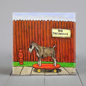 schnauzer - skateboarding - dog art - tile coaster- animal decor - gift