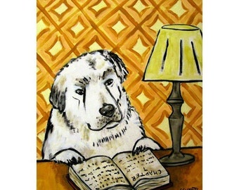 Great Pyrenees Reading Library Dog Art Print 13x19 study decorpop art modern abstract folk art