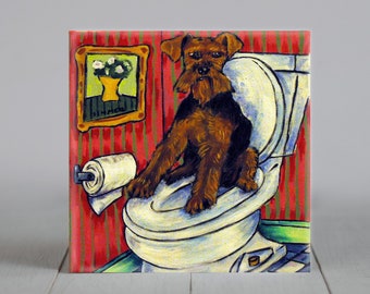 Welsh Terrier Art Tile Coaster - Fathers Day Gift - Bathroom Decor - Gift for Him or Her | Handmade and Unique