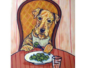 Airedale Terrier Eating Broccoli Dog Art Print