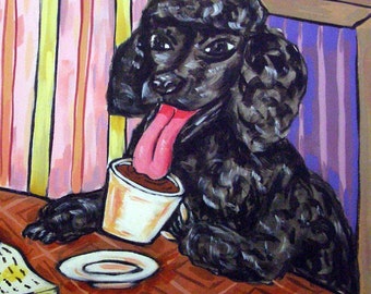poodle at the coffee shop dog art tile coaster - multiple sizes