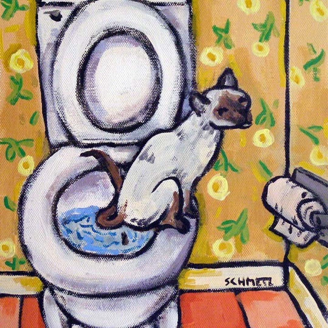 Cat Tile - Cat Art - Siamese in the Bathroom Cat Art Coaster Tile Gift ...
