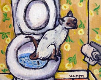 cat tile - cat art - Siamese in the bathroom Cat Art coaster tile Gift, cat gifts, gift