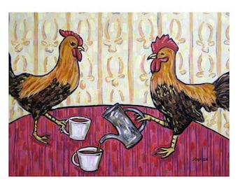 chicken art - Chicken, rooster, hen, art, PRINT, 13x19 print, coffee, cafe , wall art, coffee print, coffee art - chicken gifts