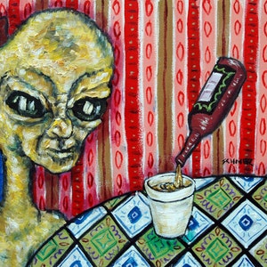 Alien at the Bar art PRINT - stretch canvas or paper print - multple sizes