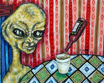 Alien at the Bar art PRINT - stretch canvas or paper print - multple sizes