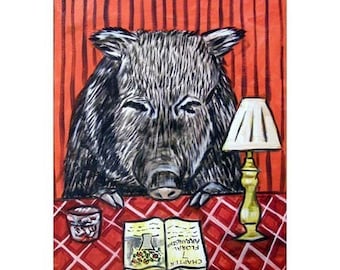 Javelina Reading a Book Art Print