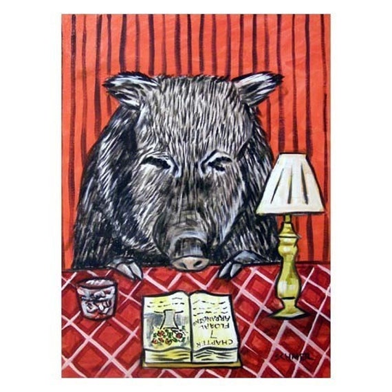 Javelina working on the computer animal art 8.5x11 glossy photo print