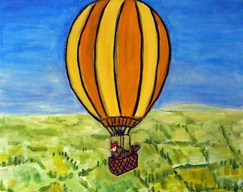 chicken in a hot air balloon - art - tile coaster - animal lover gift