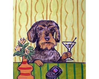 dachshund art - Dachshund ,dachshund art, dachshund print, martini art, martini print , gift, 13x19 print, modern dog art - dachshund gifts