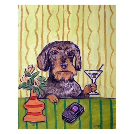dachshund art - Dachshund ,dachshund art, dachshund print, martini art, martini print , gift, 13x19 print, modern dog art - dachshund gifts