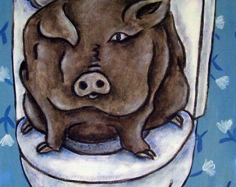 Pot Belly Pig in the Bathroom Animal Art coaster tile Gift JSCHMETZ modern abstract folk pop art AMERICAN ART gift