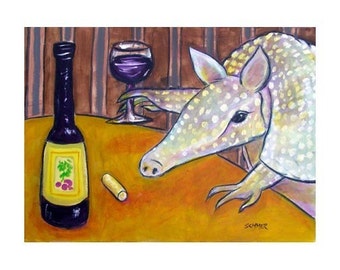 ARMADILLO ART - Armadillo at the Wine Bar Animal Art Print - armadillo gifts