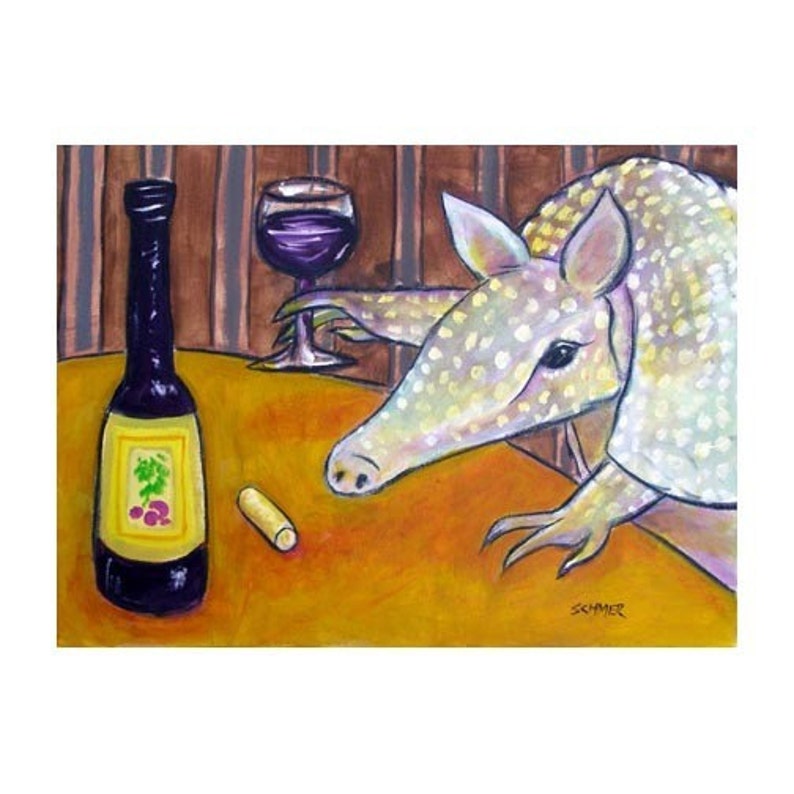 ARMADILLO ART Armadillo at the Wine Bar Animal Art Print armadillo gifts image 1