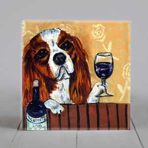 King Charles Cavalier Spaniel art tile coaster wine decor gifts animal dog decor
