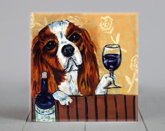 King Charles Cavalier Spaniel art tile coaster wine decor gifts animal dog decor