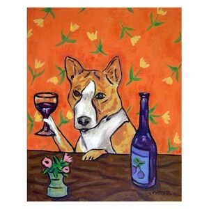 basenji art - Basenji Wine art Bar Dog Art Print 13x19-  matte or glossy