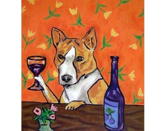 basenji art - Basenji Wine art Bar Dog Art Print 13x19-  matte or glossy