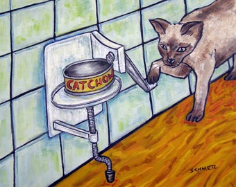 cat art - Siamese Cat art PRINT poster gift JSCHMETZ modern folk  gift can opener, cat gifts, gift