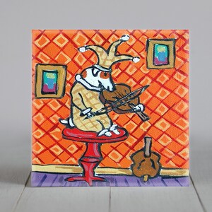 Jack Russell Terrier Jester Playing the Violin Dog Art coaster tile Gift