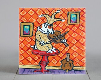 Jack Russell Terrier Jester Playing the Violin Dog Art coaster tile Gift