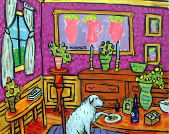 great pyrenees eating dog art on ready to hang canvas gallery wrap print - animal modern decor