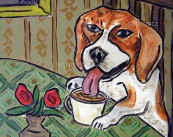 beagle print, dog wall art, animal art, dog decor, canvas dog wall art, funny dog, coffee dog, coffee print, wall art coffee, animal decor