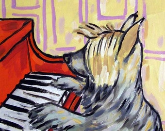 Silky Terrier Playing the Piano Dog art tile coaster