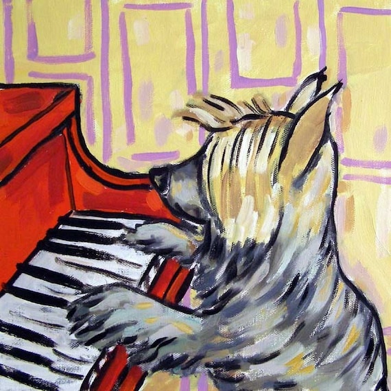 Silky Terrier Playing the Piano Dog art tile coaster