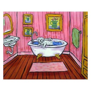 cotton maltese bathroom dog art from painting gift by Schmetz