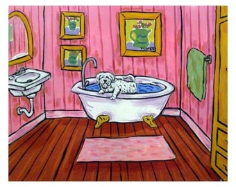 cotton maltese bathroom dog art from painting gift by Schmetz