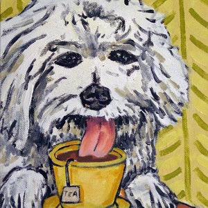 Bichon Frise Having Tea Dog Art Print