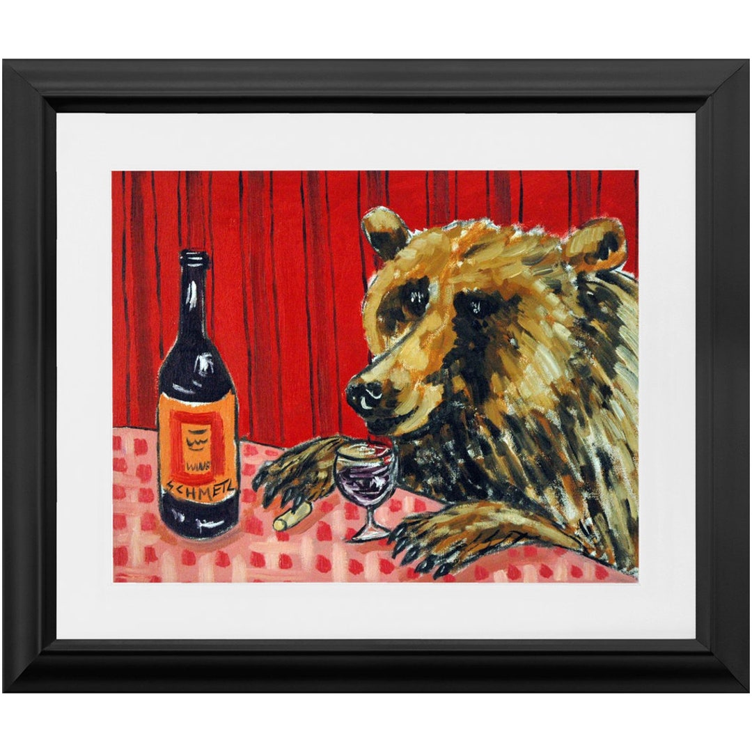 Brown Bear Grizzly Wine 11x14 Ready to Hang Framed Winery -