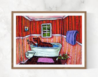 Irish Setter "taking a Bath" bathroom canvas wall art decor by Jay Schmetz