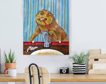 Beaver art print - bathroom decor - 13x19 - matte or glossy print - birthday gift for dentist - dental decor